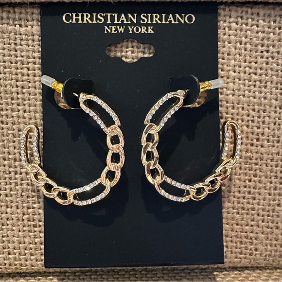 Christian Siriano Jewelry - NWT Christian Siriano of New York Earrings- gold hoops with clear rhinestones